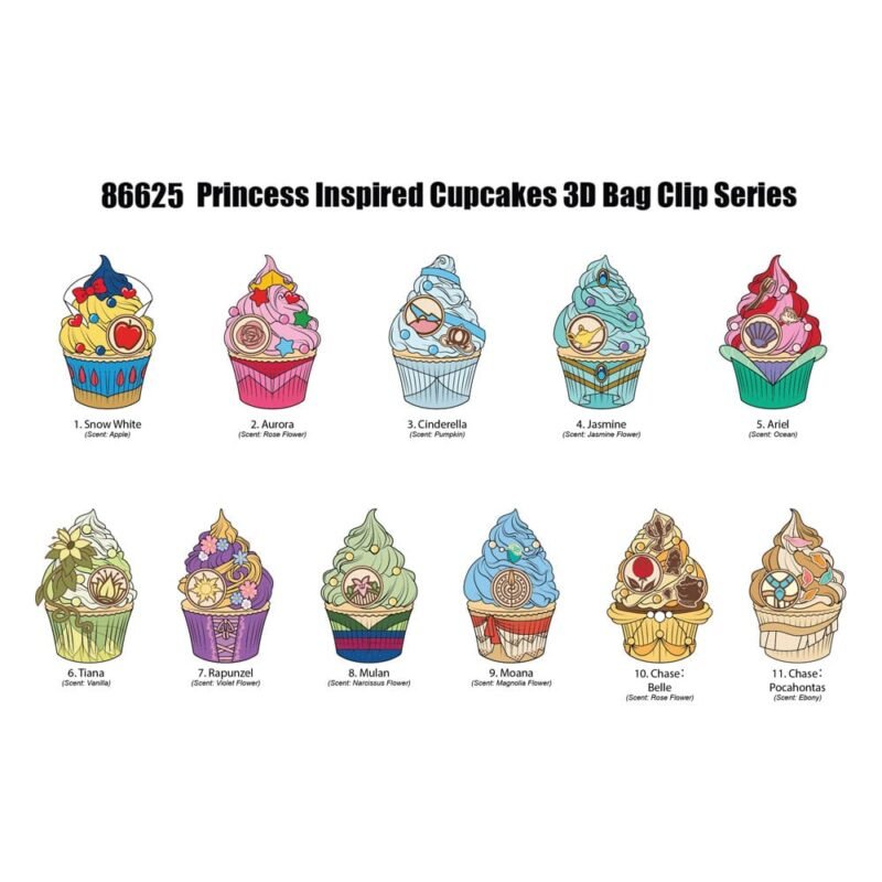 Breloki Disney Princess 3D Foam Bag Clips zestaw 24 sztuki