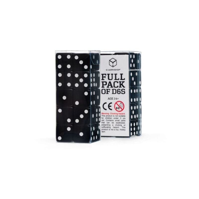 Zestaw kości D6 czarnych Q Workshop (20 sztuk)