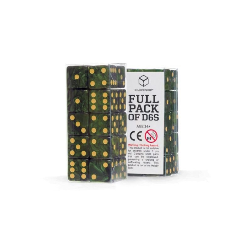 Zestaw kostek D6 Q Workshop w kolorze zielonym (20 sztuk)